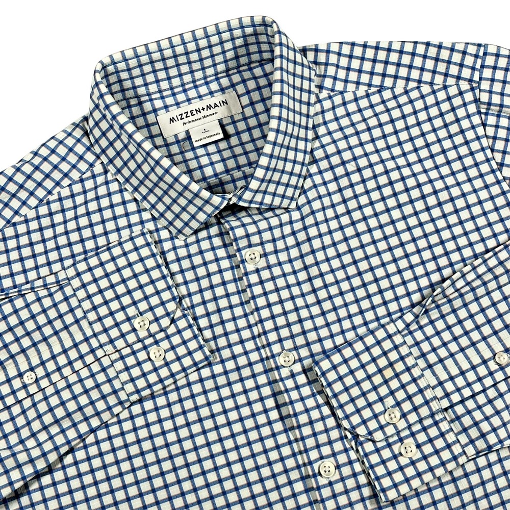 Mizzen Main Performance Trim Fit Button Down Shirt Men's L Gingham Check Preppy